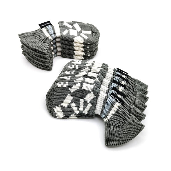 HUGELOONG Golf iron covers knit gray  white set 11pcs (#3~8 and others ) ( the numbers on the top )