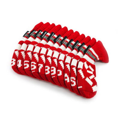 HUGELOONG Golf iron covers knit red / white set 11 pcs ( #3~9,#P,#A,#S,#L) ( the numbers on the top )