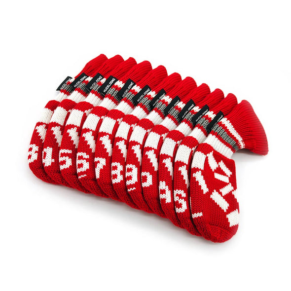 HUGELOONG Golf iron covers knit red / white set 11 pcs ( #3~9,#P,#A,#S,#L) ( the numbers on the top )