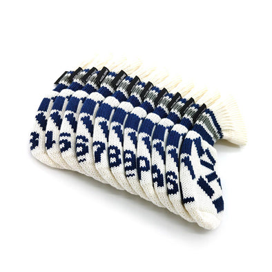 HUGELOONG Golf iron covers knit white / navy set 11 pcs ( #3~9,#P,#A,#S,#L) ( the numbers on the top )