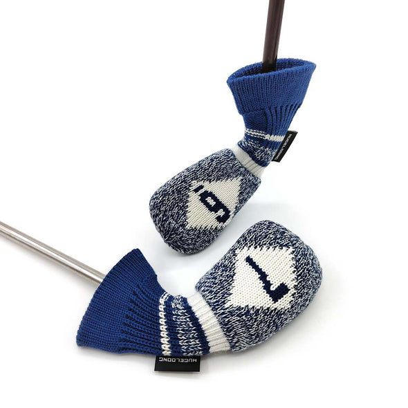 HUGELOONG Classic knit golf iron covers navy / white #6 #7 ( the numbers on the both side )