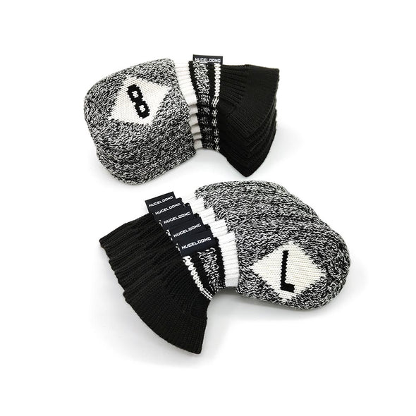 HUGELOONG  Classic golf  iron headcovers  knit black / white  set 11 pcs（ #3~9,#P,#A,#S,#L ) ( the numbers on the both side )