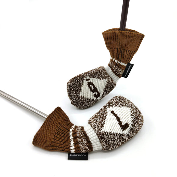 HUGELOONG Classic knit golf iron covers brown / white #6 #7 ( the numbers on the both side )