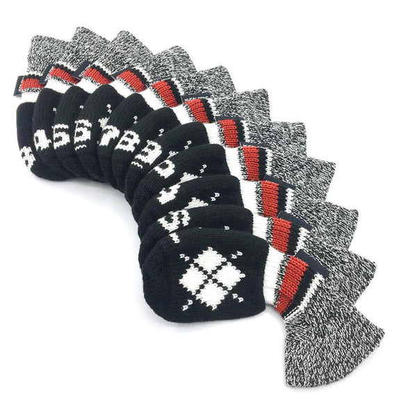 HUGELOONG Knit elagance golf iron covers set 11 pcs (#3,4,5,6,7,8,9,P,A,S,L) black / white (the numbers on the top)