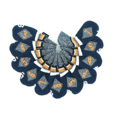 HUGELOONG Fashion golf iron headcovers knit navy / orange / white  set 11 pcs ( #3~9，#P,#A,#S,#L ) ( the numbers on the both side & the top )