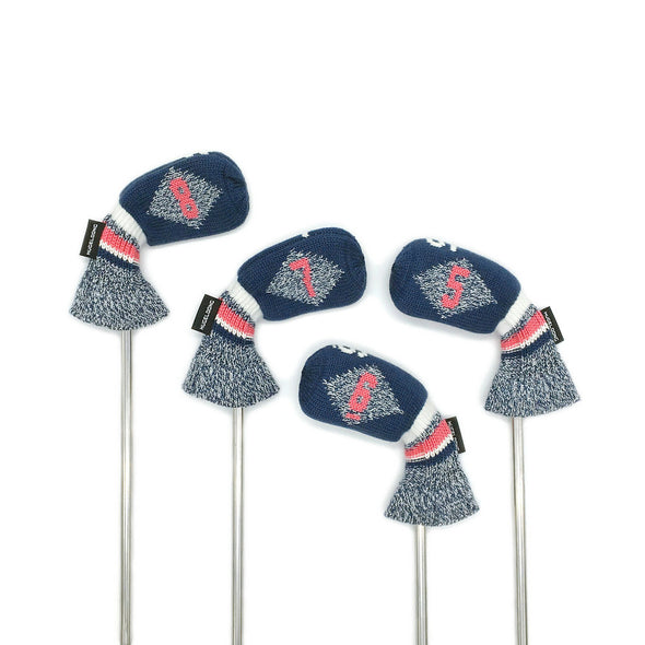 HUGELOONG Fashion knit iron golf covers #5,6,7,8, navy / pink / white ( the numbers on the both side & the top )