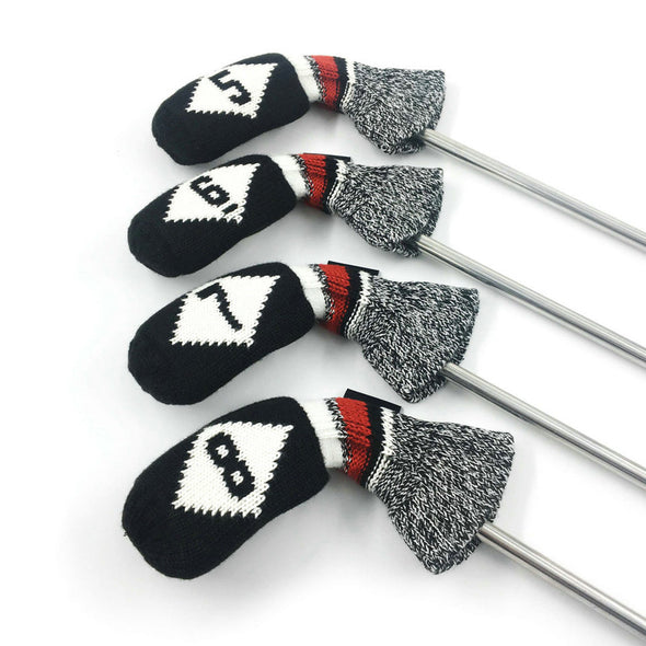 HUGELOONG Knit vintage golf iron covers black / white #5,#6,#7,#8 (the  numbers on the both side )